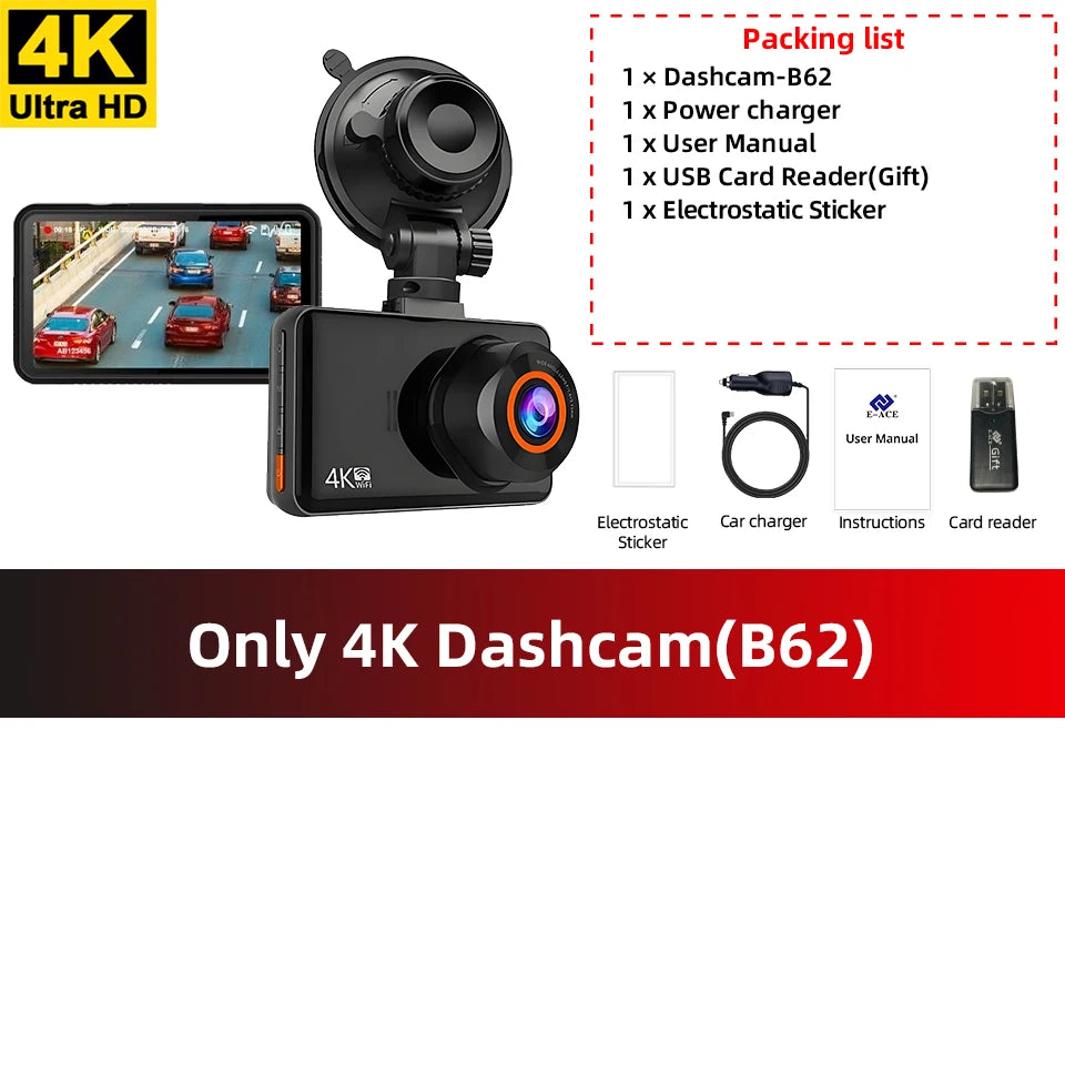 ACCEO Dash Cam 4K Front 2.5K Rear Dual &ndash; Night Vision Only 4K Dashcam B62 / 256G