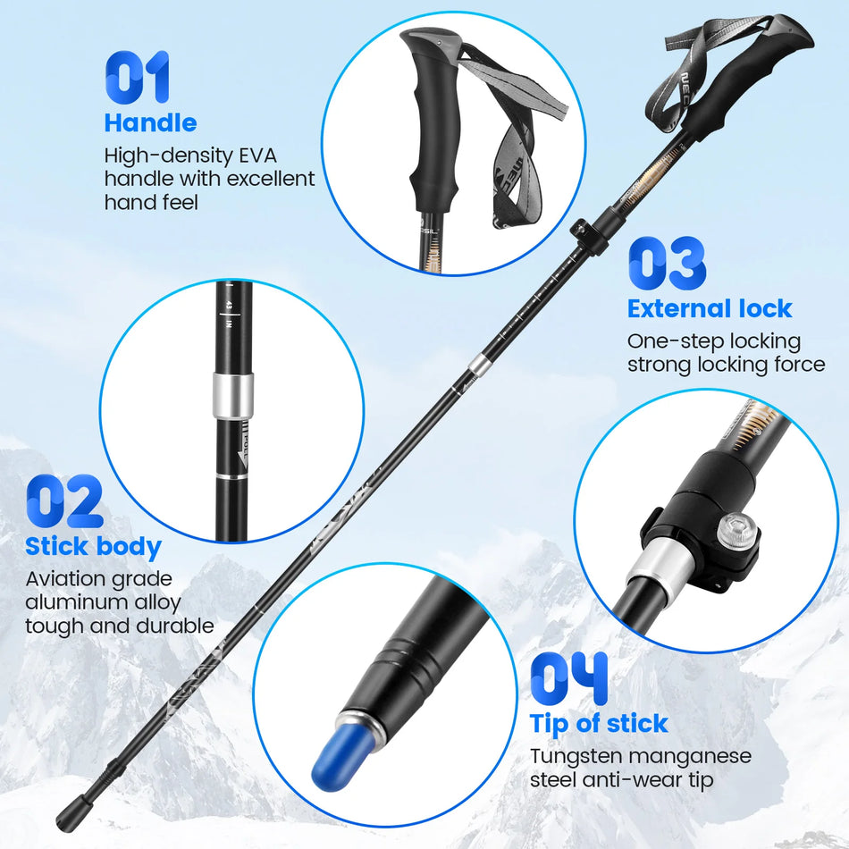 Bastones de Trekking de Aluminio con Mangos de EVA Plegables 110-125 Cm