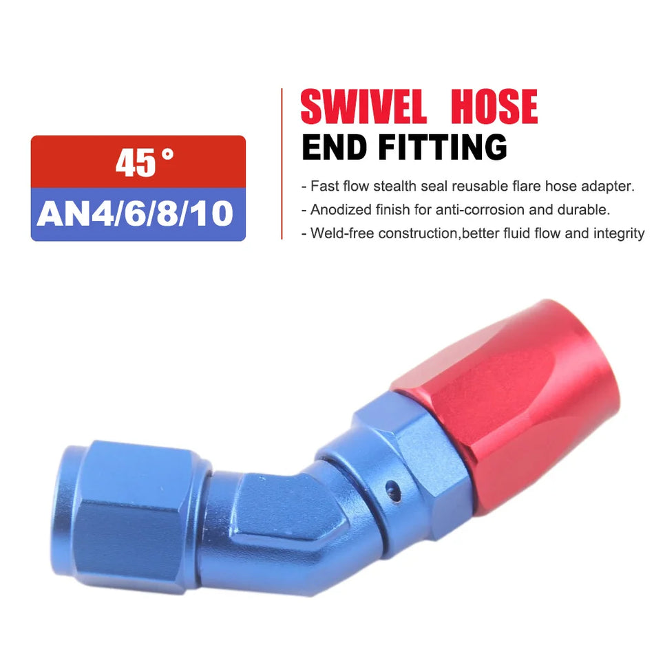 Aluminum AN4-AN10 45/90 Degree Swivel Hose End Fittings, Oil Fuel Line Adapter