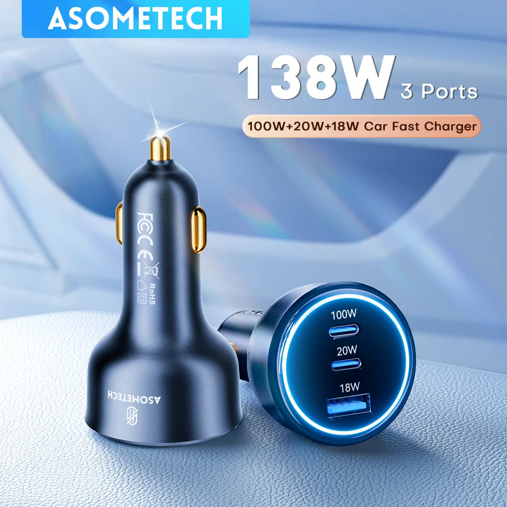 ASOMETECH 138W Car Charger &ndash; Ultra-Fast Charging for Phones and Laptops
