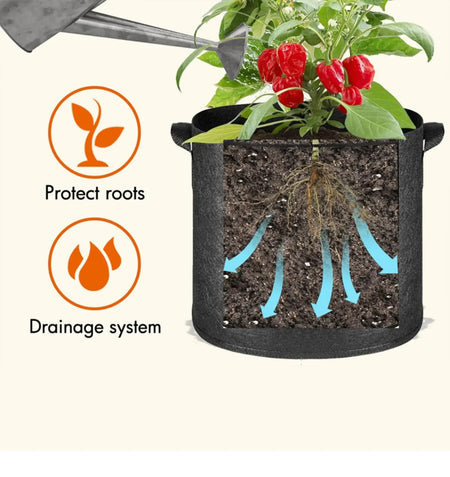 5-Pack Aeration Fabric Grow Bags with Handles - Optimal Plant Health
