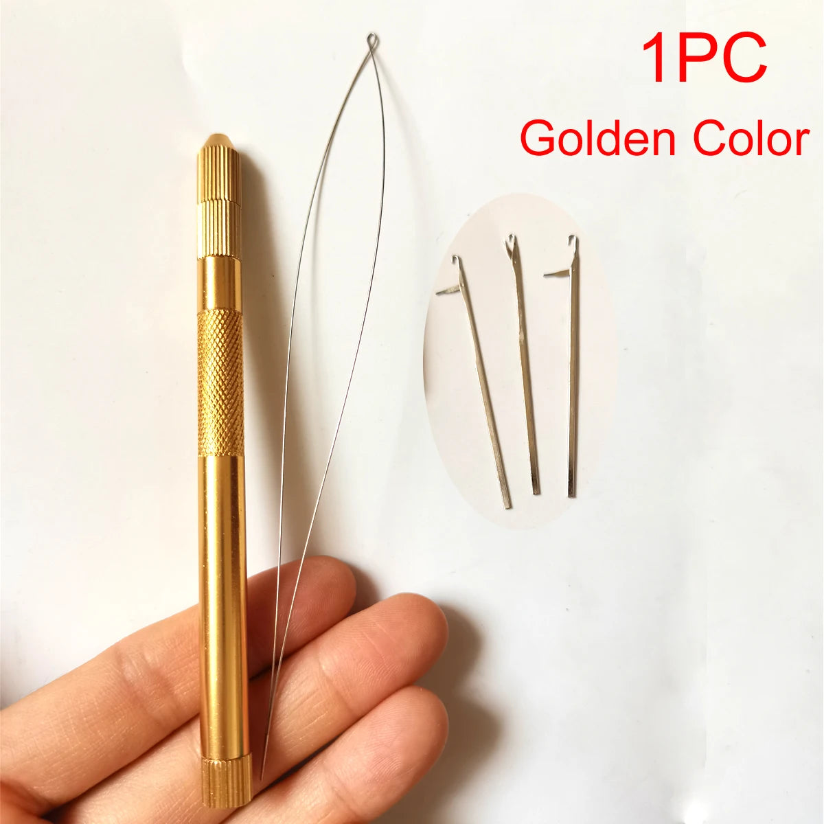 Alloy Hook Needle Wig Making Tool Kit with 3 Hooks &amp; 1 Loop 1pc Golden