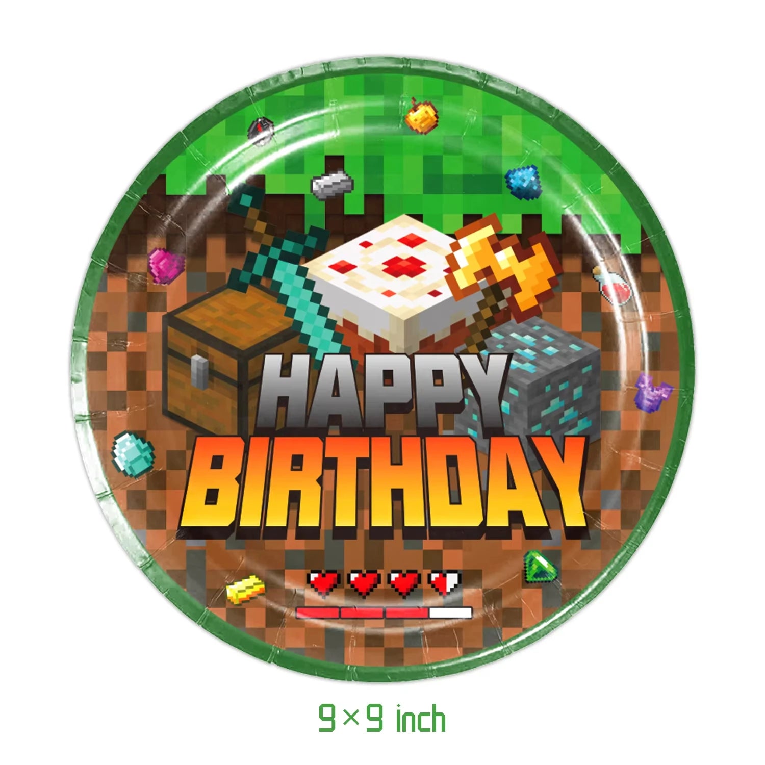 Pixel Game Party Supplies - Disposable Tableware &amp; Decor 10pcs 9in plate