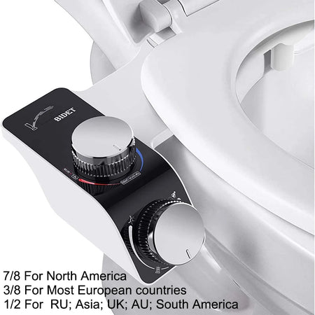 Bidet Seat Attachment Dual Nozzles Wall Mount &ndash; Easy Install Hot and Cold / G7/8