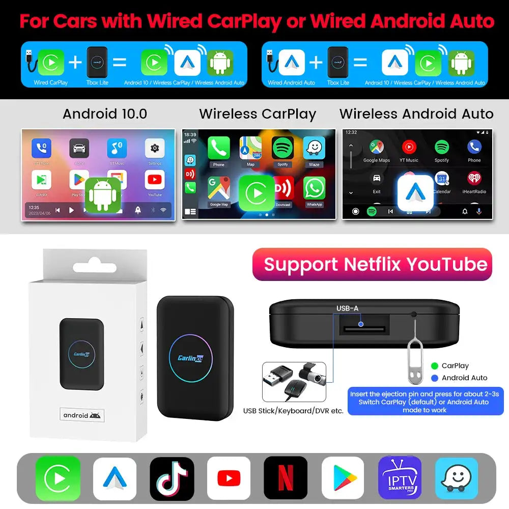 Carlinkit Android Auto Wireless Adapter 32GB CarPlay Ready TBOX LITE / 4GB 32GB