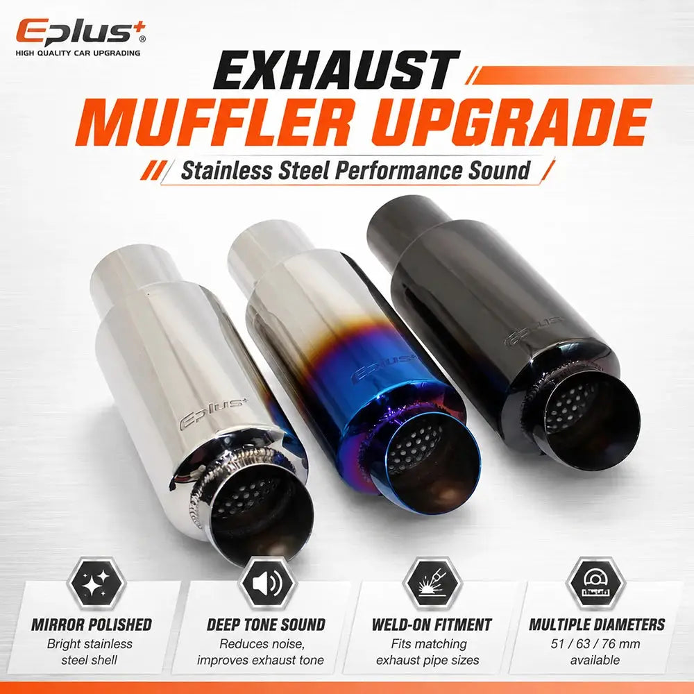 EPLUS Universal Car Stainless Steel Exhaust Muffler Tip Car Exhaust Resonator Inlet 51/63/76mm by InterCyprus Trading Ltd