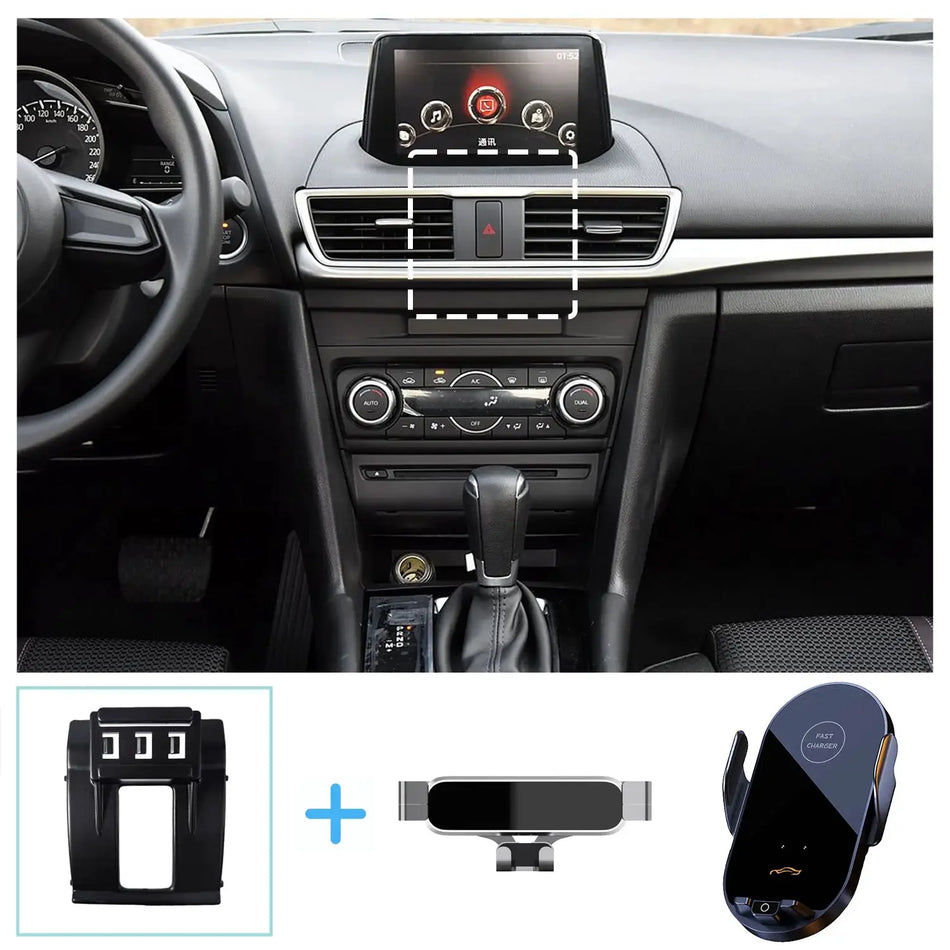 Wireless Charging Phone Mount for Mazda 3 Axela 2014-2019 by InterCyprus Trading Ltd