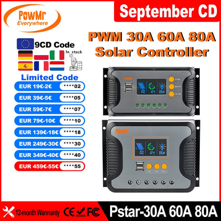 PowMr Solar Charge Controller 30A 60A &ndash; LCD Display USB 5V