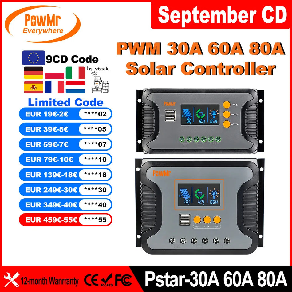 PowMr Solar Charge Controller 30A 60A &ndash; LCD Display USB 5V