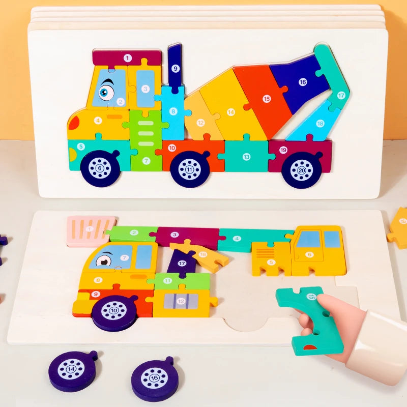 Wooden 3D Vehicle Puzzle for Toddlers &ndash; Educational Hand-Eye Coordination Toy Ages 1-5