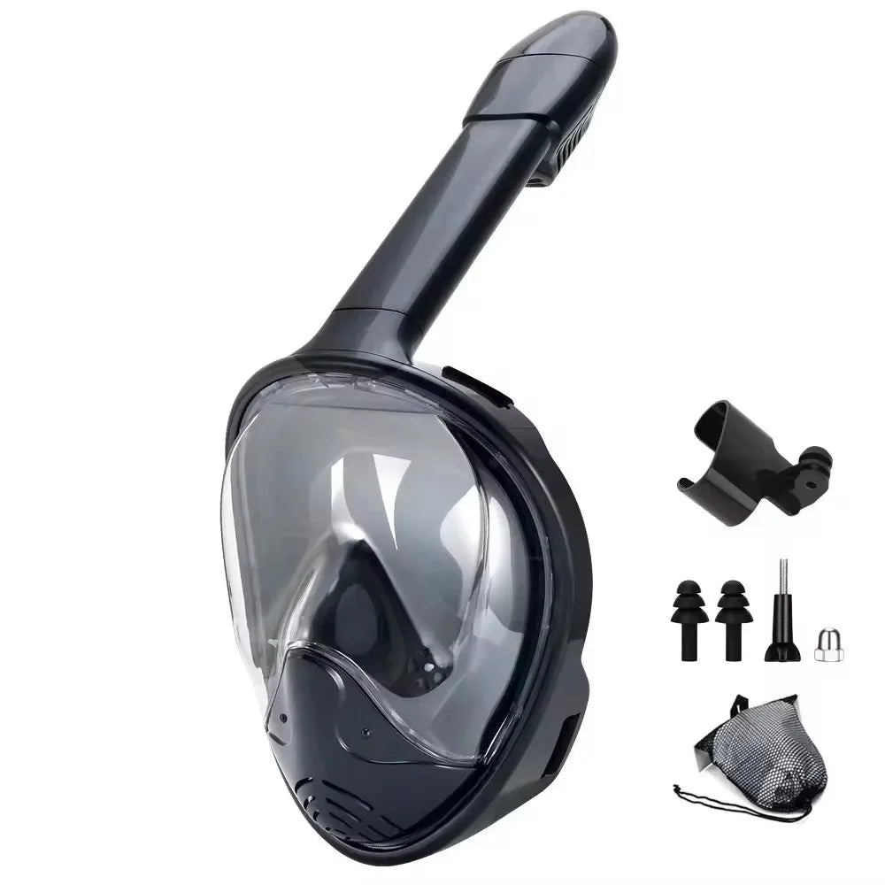 Underwater Snorkeling Full Face Mask Set &ndash; Comfortable Immersive Experience Black / L/XL