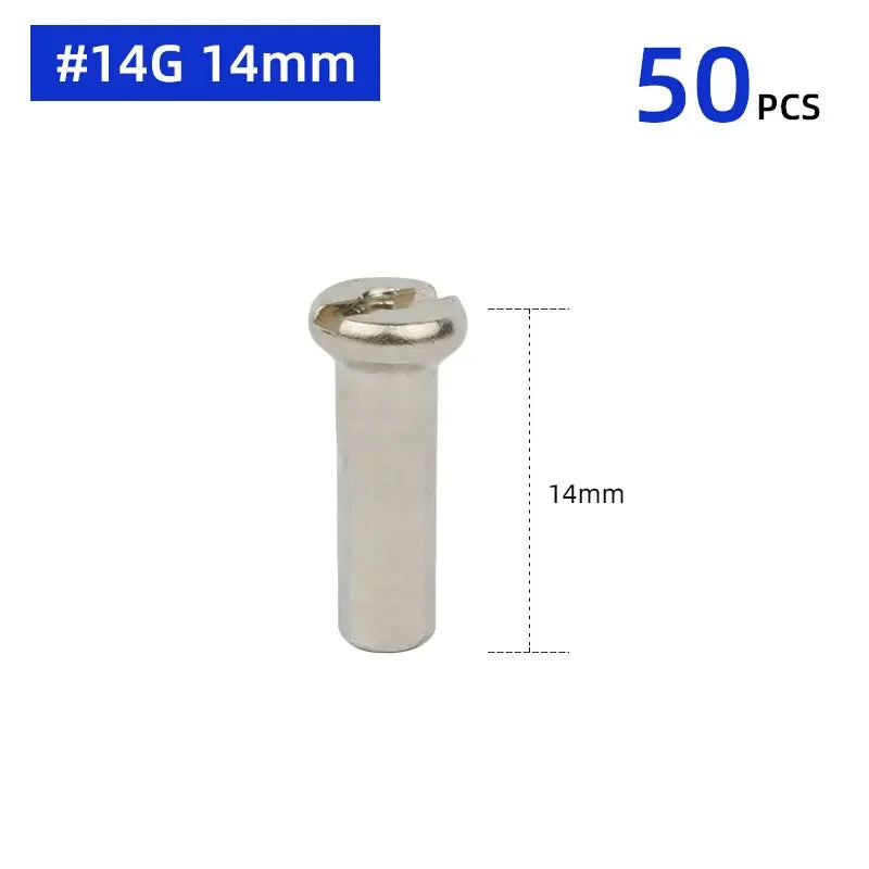 Brass Spoke Nipples Set &ndash; Durable Copper Construction for MTB and Road Bikes 14G 14mm Silver 50PC / CHINA