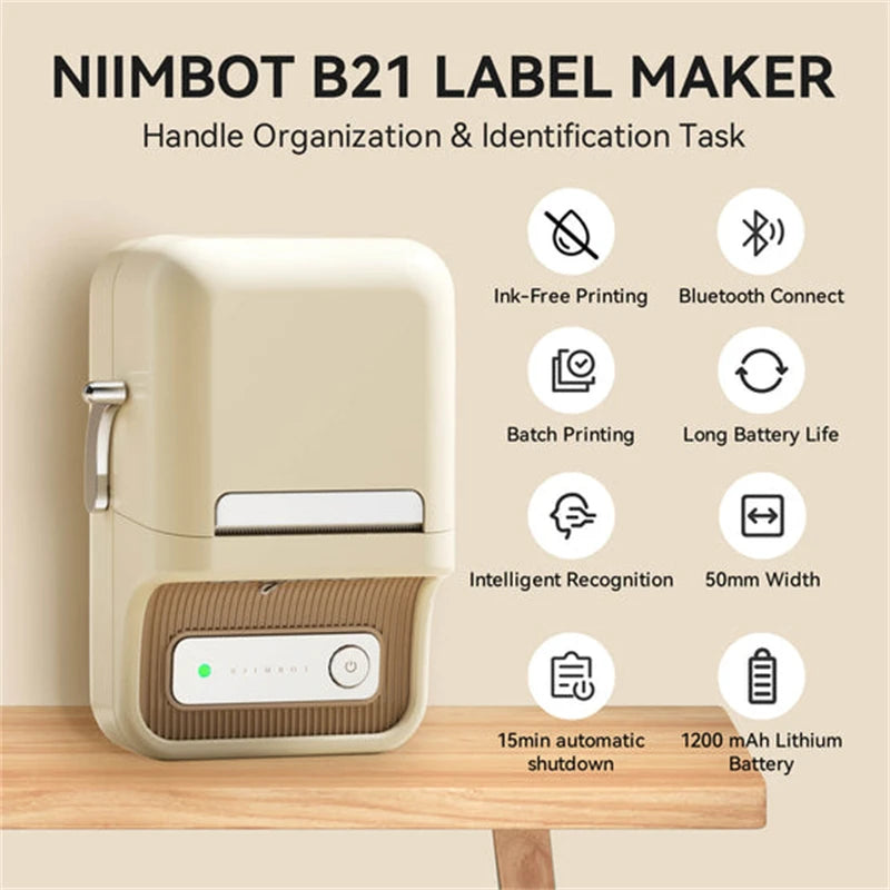 Niimbot B21 bezvadu termiskā etiķešu printeris, mini portatīvais svītrkodu etiķešu veidotājs