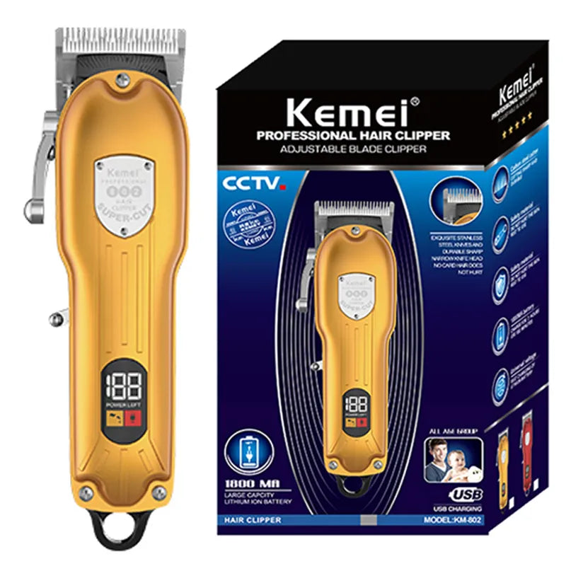 🟠 Kemei Barber Professional Hair Trimmer για τους άνδρες επαναφορτιζόμενη τρίχα Clipper Cordless Electric Beard Hair Cutter Machine Kit