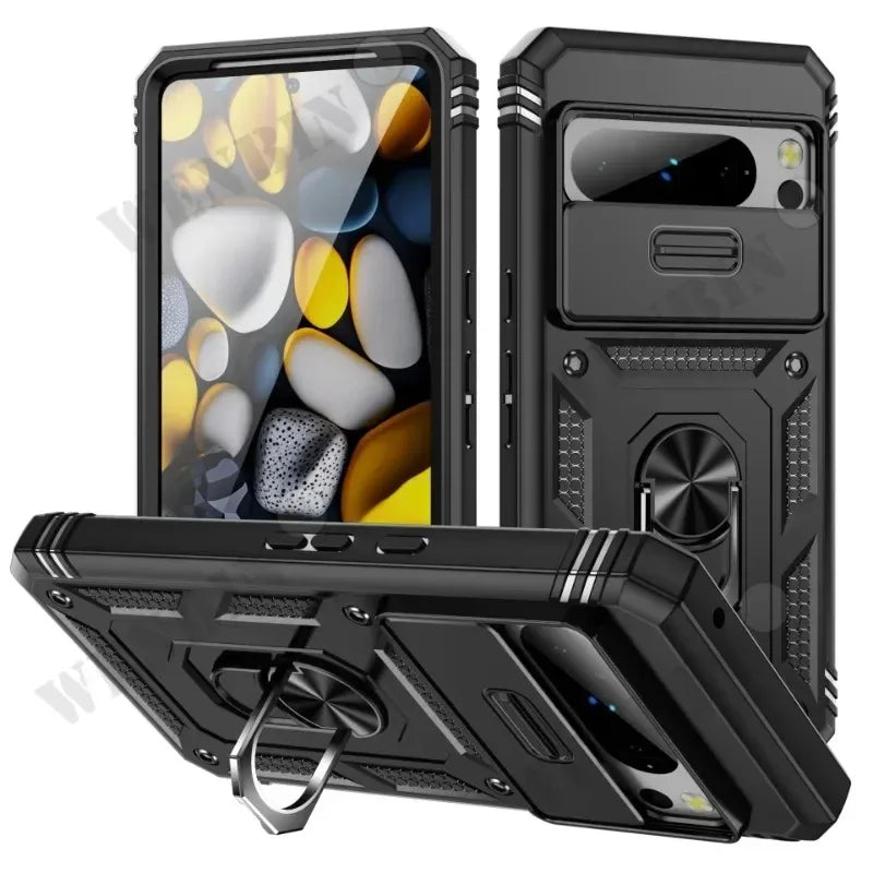 Heavy Duty Armor Case with 360 Degree Rotating Kickstand for Google Pixel 9A, 9, 8, 7 Pro, 8A, 7A, 6A - Shockproof Protective Cover