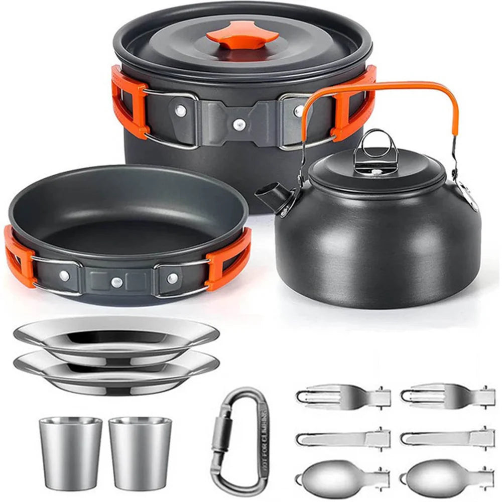 LISM Camping Cookware Set for 2-3 People - Lightweight Aluminium Cooking Pots and Teapot E