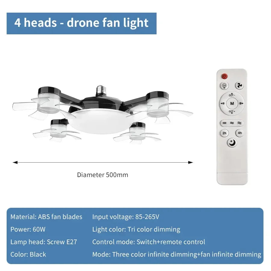 Drone Design 2-In-1 60W Ceiling Fan Light &ndash; Remote Control Black
