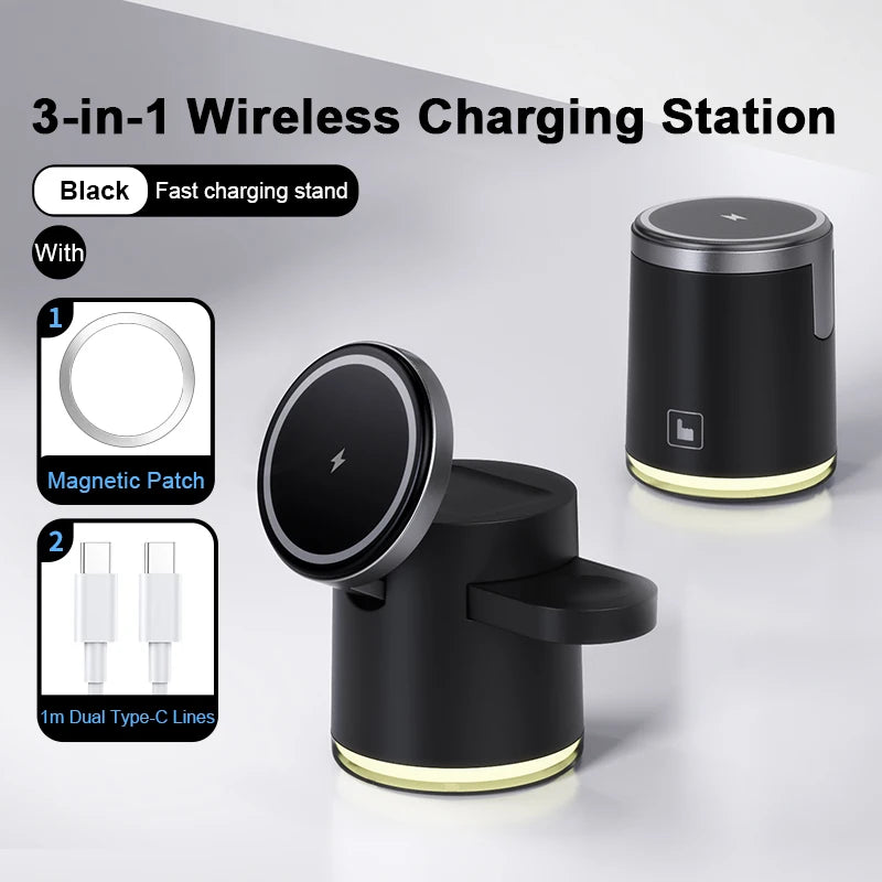 2025 New Qi2 Wireless Charger &ndash; 3-in-1 Fast Charging Station Black Ordinary