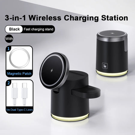 2025 New Qi2 Wireless Charger &ndash; 3-in-1 Fast Charging Station Black Ordinary