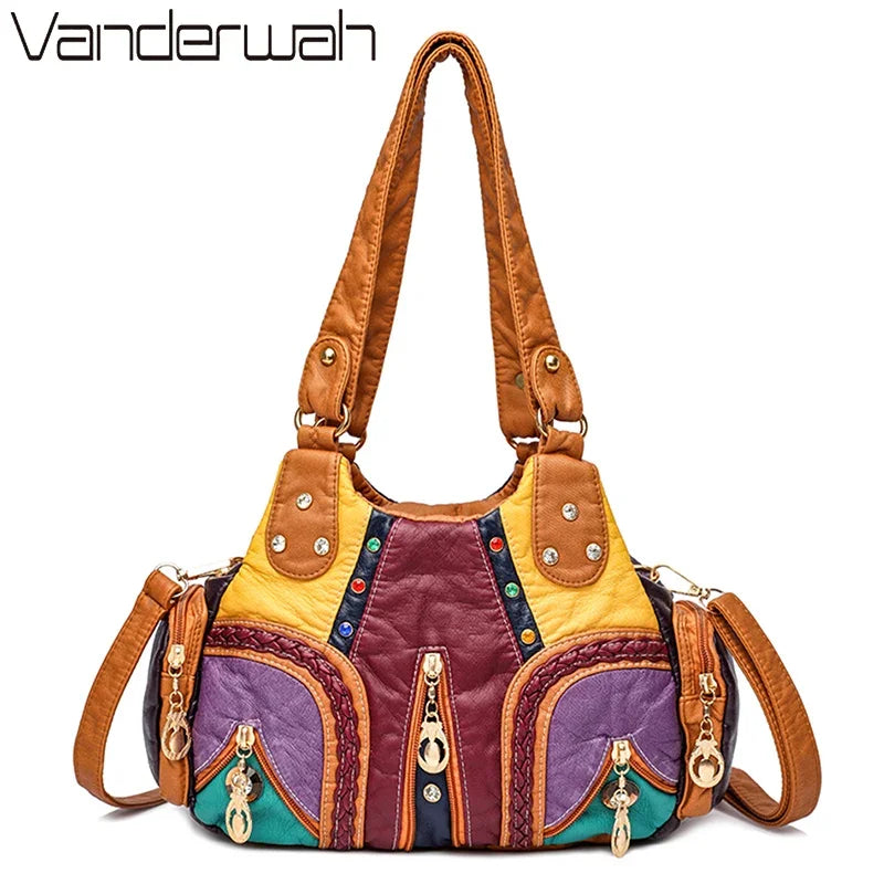 PU Leather Crossbody Bag for Women, Top-Handle Designer Shoulder Tote with Interior Pockets