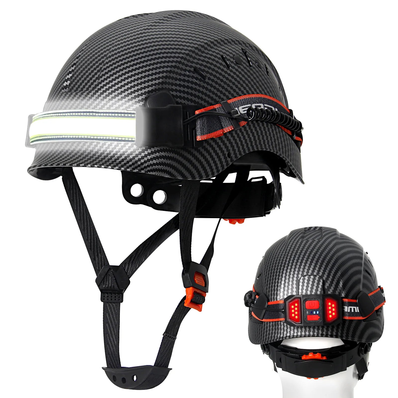 CE Carbon Fiber Safety Helmet With LED Strip &ndash; Breathable Fit Matte Black A