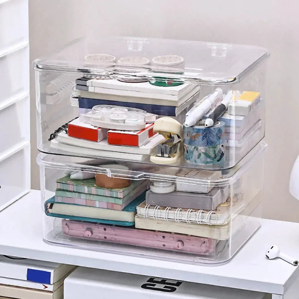 Plastic Storage Box, Covered Storage Box, Flip Top Desktop Storage Container, Office Supplies, Stationery, Cosmetics Storage by InterCyprus Trading Ltd