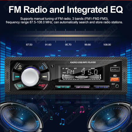 1 Din Car Radio Bluetooth FM EQ &ndash; Colorful Light Display