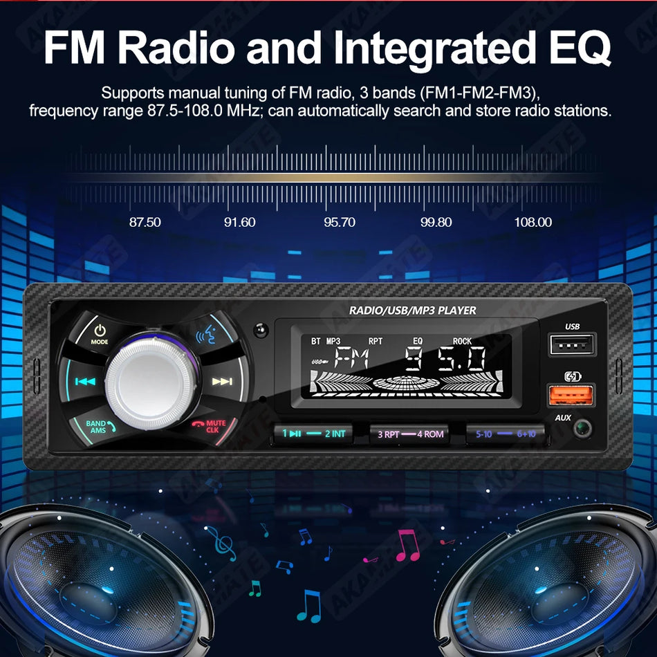 1 Din Car Radio Bluetooth FM EQ &ndash; Colorful Light Display