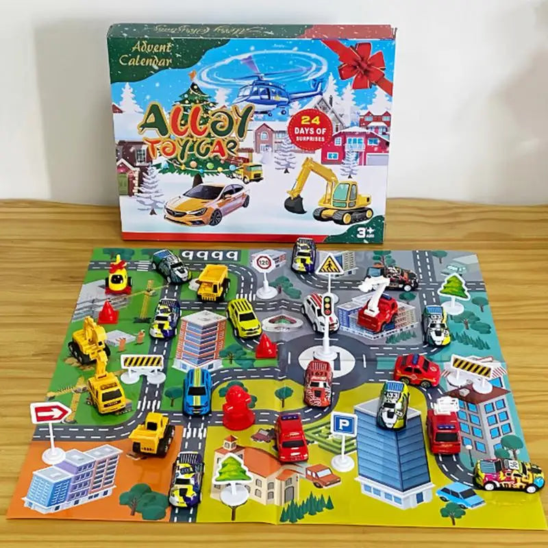 Ημερολόγιο Αντίστροφης Μέτρησης με 24 Παιχνίδια Αυτοκινήτων για Παιδιά, Σετ Δώρου Παιχνιδιών Οχημάτων για Χριστούγεννα, Διασκεδαστική Ψυχαγωγία για τις Διακοπές