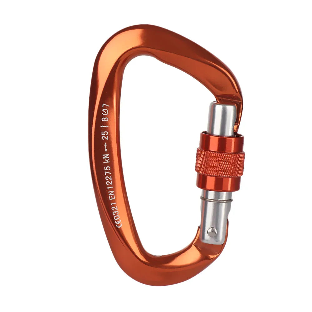 12KN 7075 Outdoor Climbing Equipment Buckle Climbing Carabiner D Shape Quickdraws Professional Climbing Buckle Lock Safety Lock Orange-25KN