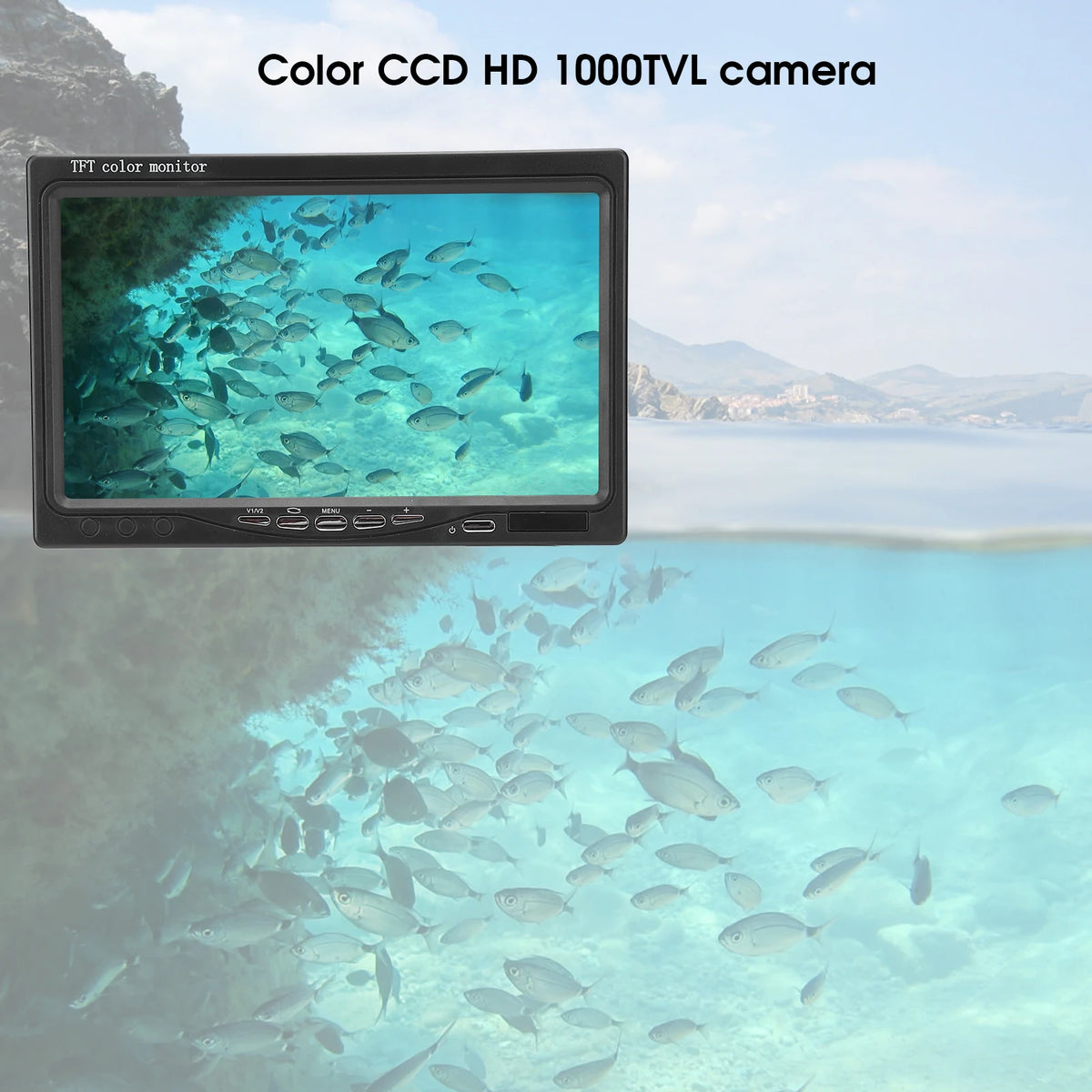 7in Underwater Fishing Camera with Color Monitor &amp; 12 LEDs - IP68 Waterproof, 20m Cable