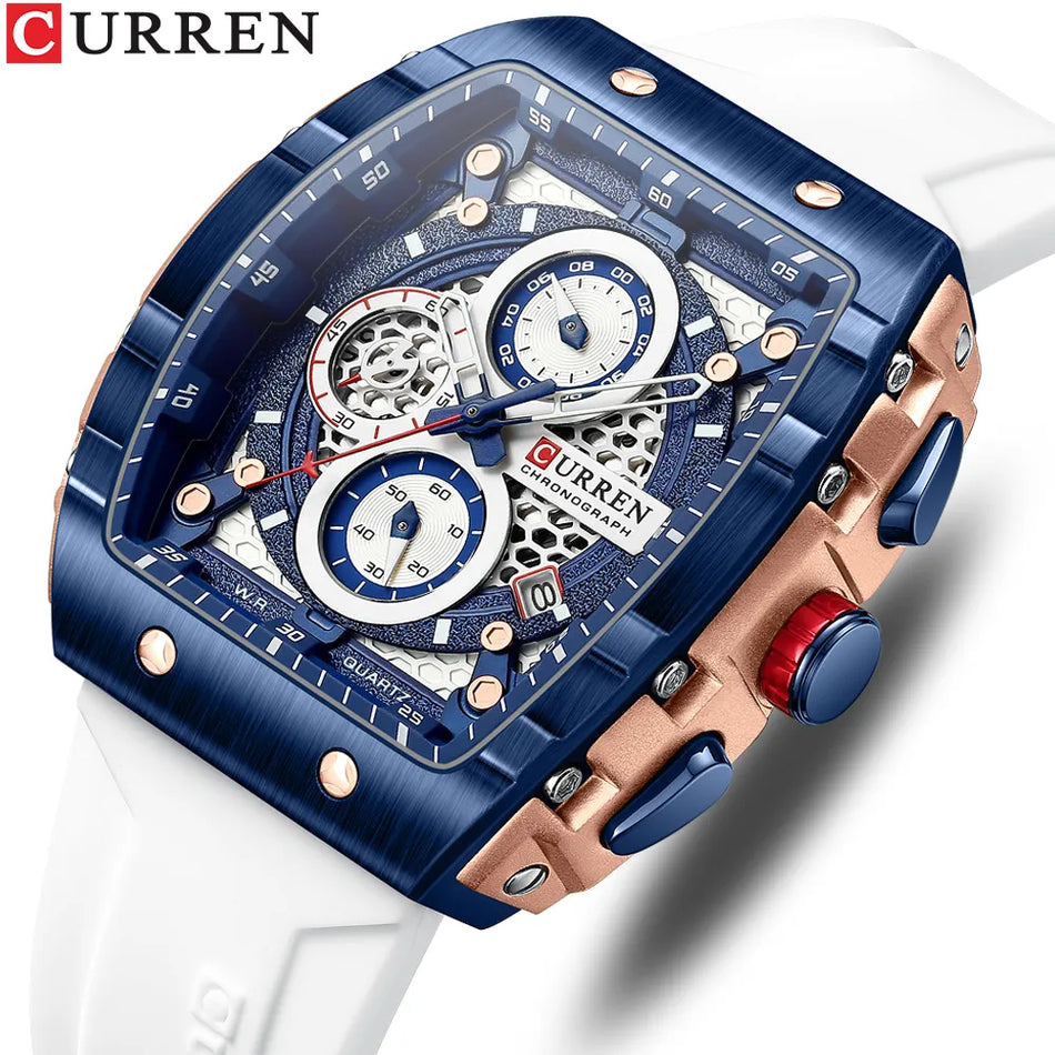 🟠 Curren Top Brand Men's Watches Роскошные квадратные кварцевые наручные часы Водонепроницаемые светящиеся хронограф часы для мужчин датируются часами