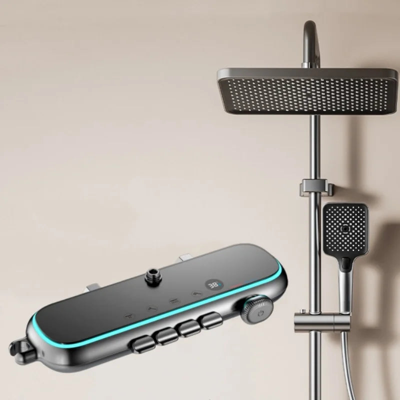 Shower Set With Digital Temperature Display, Chrome Square Finish, Rain and Handheld Shower