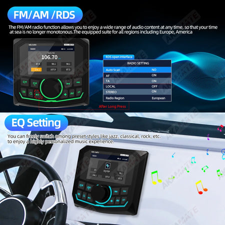AKAMATE MS-54RV Boat Radio &ndash; Waterproof IPX5 Bluetooth