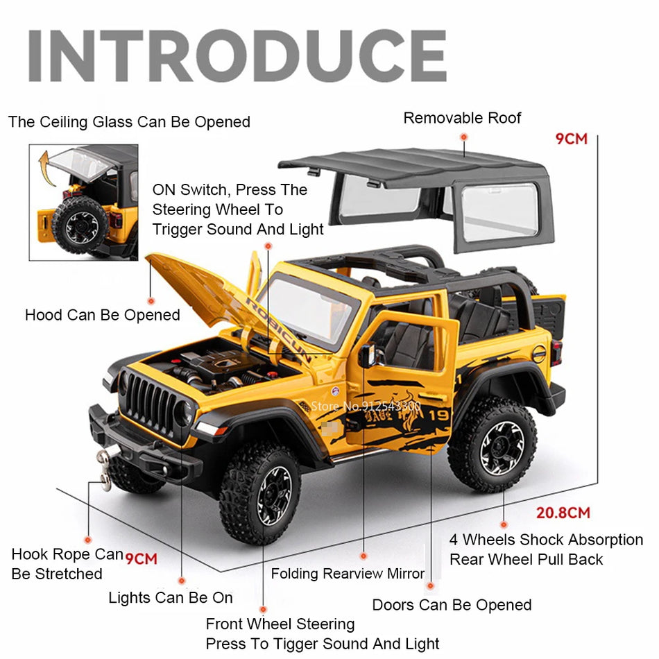 1:24 Diecast avtomobilski model s zvokom in svetlobo za Wrangler Rubicon Tank 500