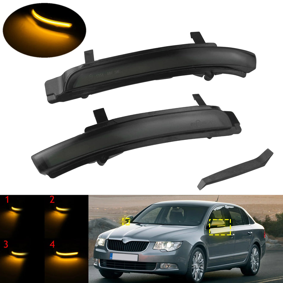 Dynamisk amber LED sidomirror indikator par för Skoda Octavia II 1Z3/1Z5 och Superb II 3T4/3T5