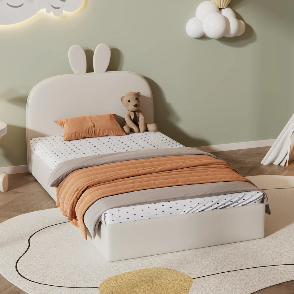 Testata del letto imbottita per bambini a forma di coniglio 90x200 velluto beige