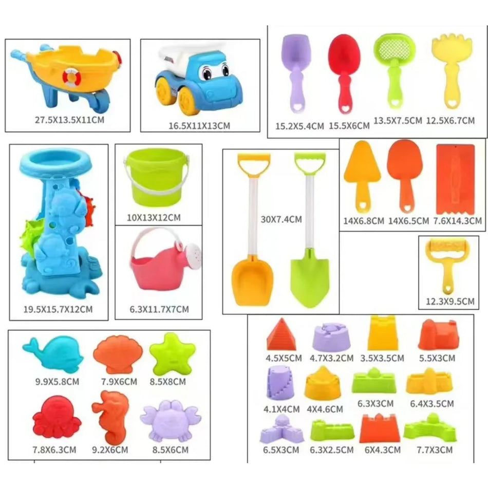 Beach Sand Toy Set for Kids with Bucket Shovel Rake and Dinosaur Molds
