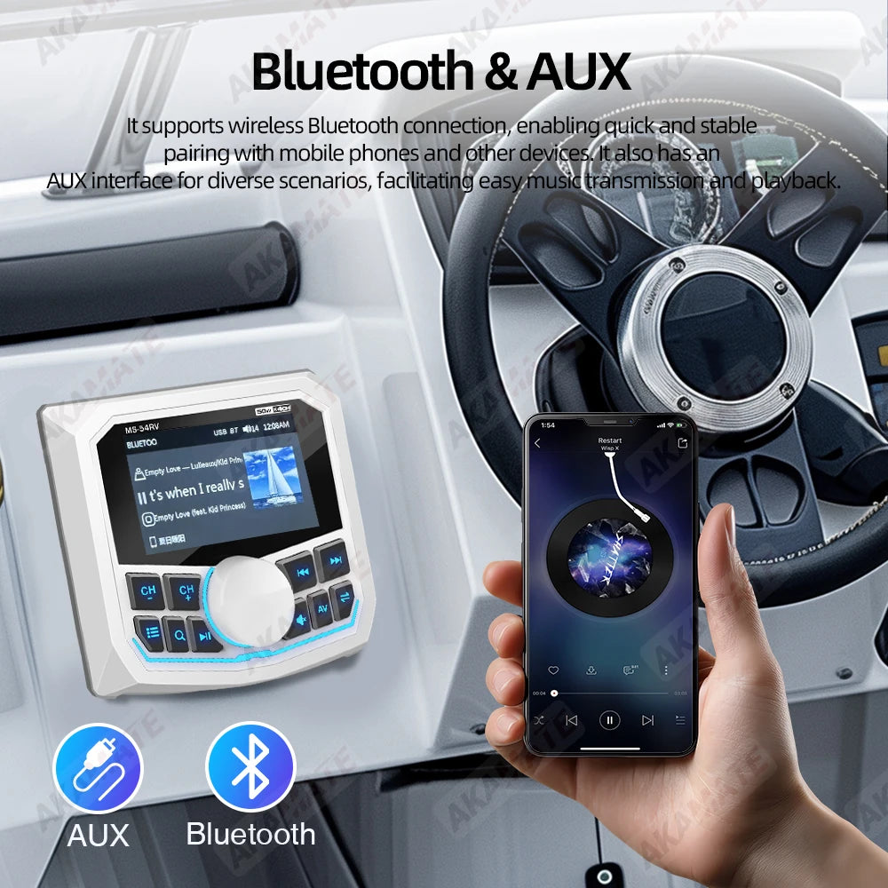 AKAMATE Boat Stereo MP5 Radio &ndash; Waterproof IPX5 Bluetooth