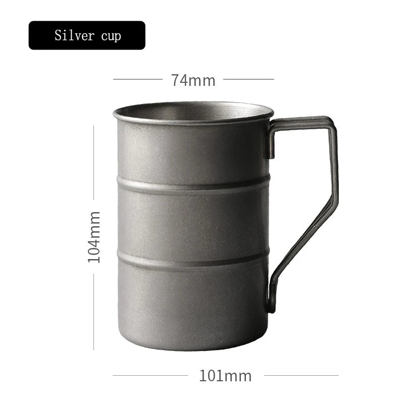 Retro Oil Barrel Mug Coffee Cup - Durable Stainless Steel Silver / about 370ML