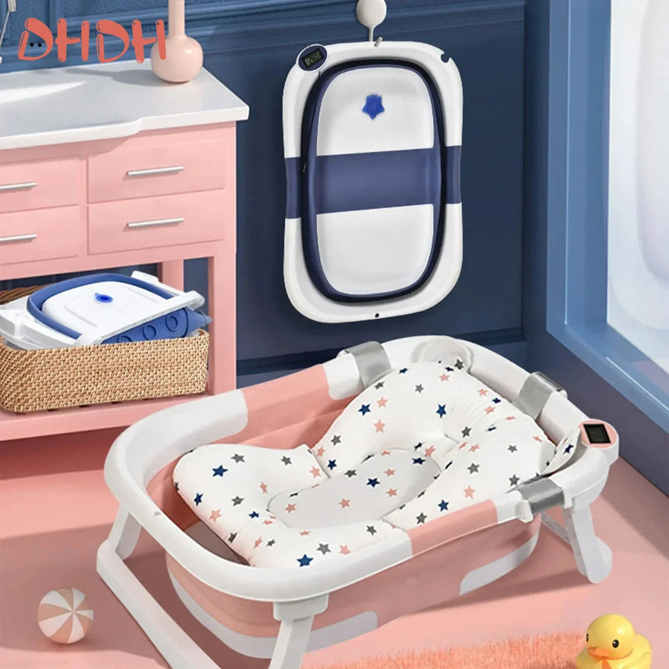 Baignoire pour bébé en silicone pliable avec température en temps réel, baignoire antidérapante.