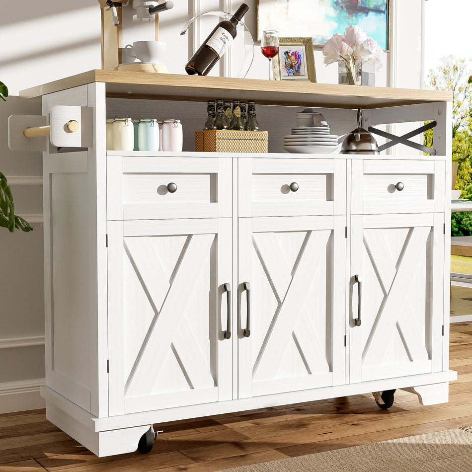 Modern Kitchen Island On Wheels With Foldable Side Panels