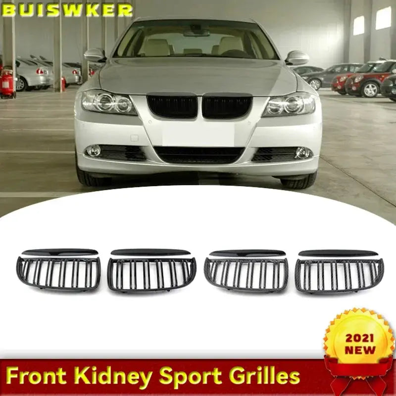 For BMW E90 E91 3 Series 320i 325i 328i 2005-2008 Gloss Matt Black M Color 2 Line Front Kidney Grille Grill Line by InterCyprus Trading Ltd