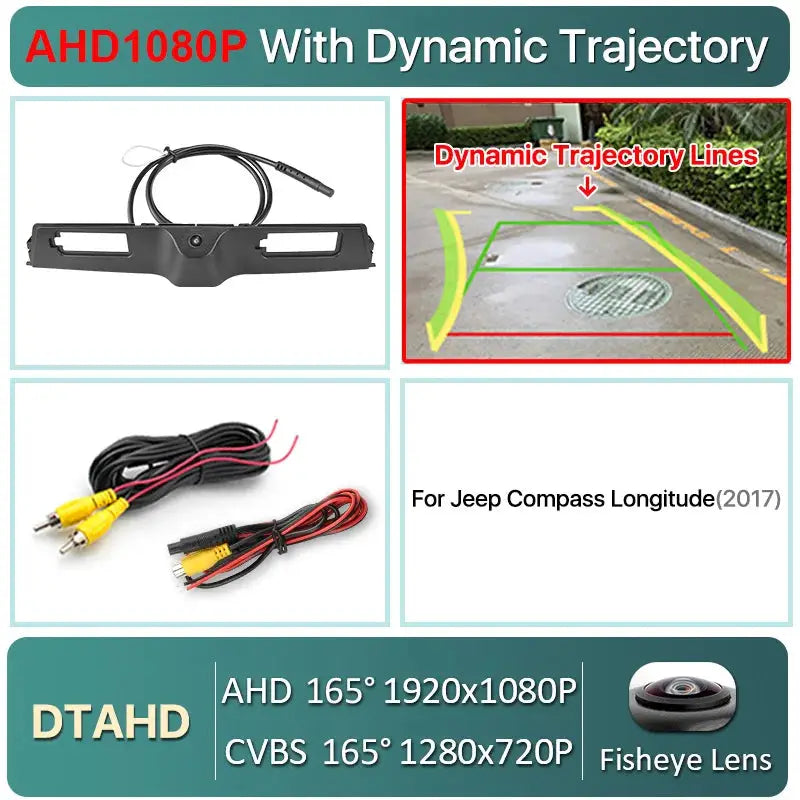 1080P AHD 170 Degree Rear View Camera for Jeep Compass 2017-2019 with Dynamic Trajectory Trunk Handle Fit with Android Units by InterCyprus Trading Ltd
