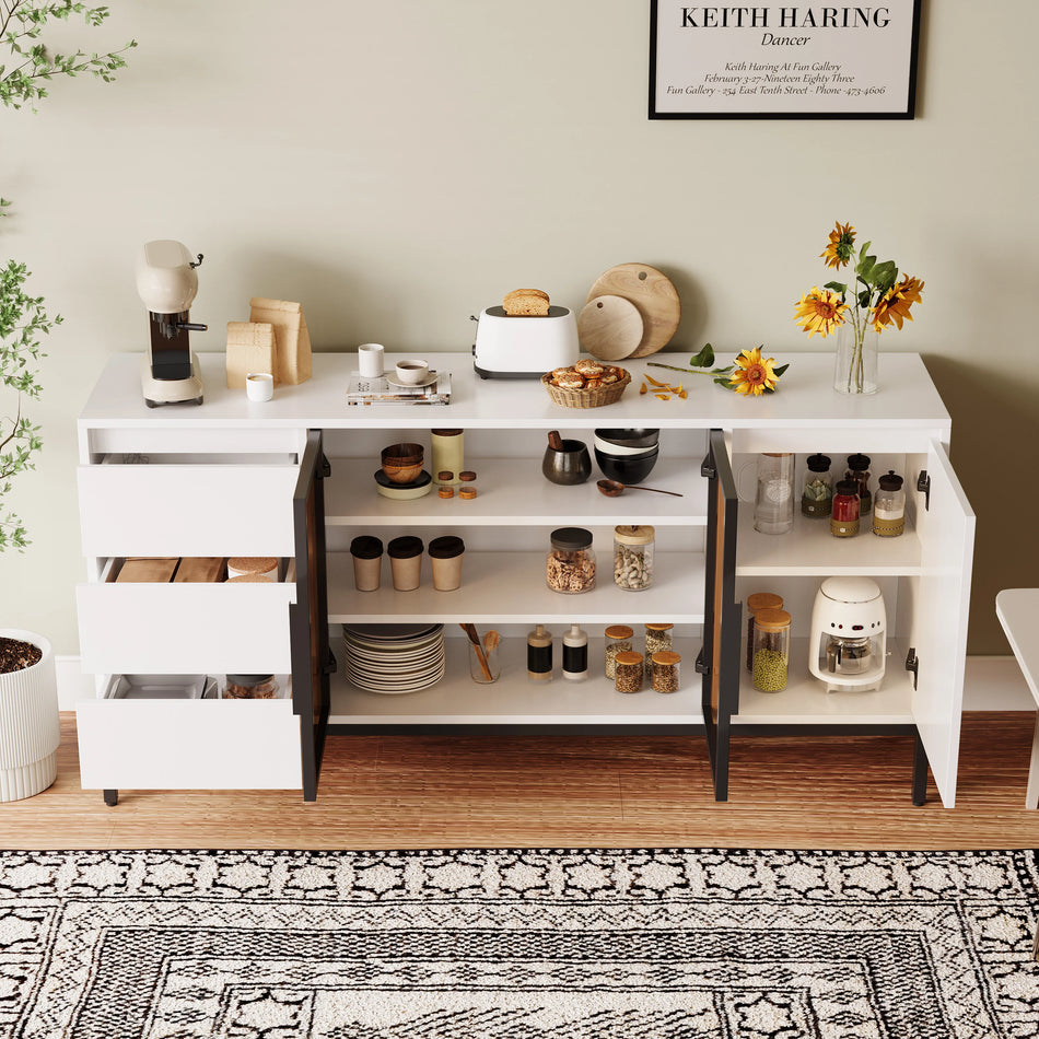 Λευκό Μπουφέ Ντουλάπι Με Αποθήκη Και Ράφι Επίδειξης