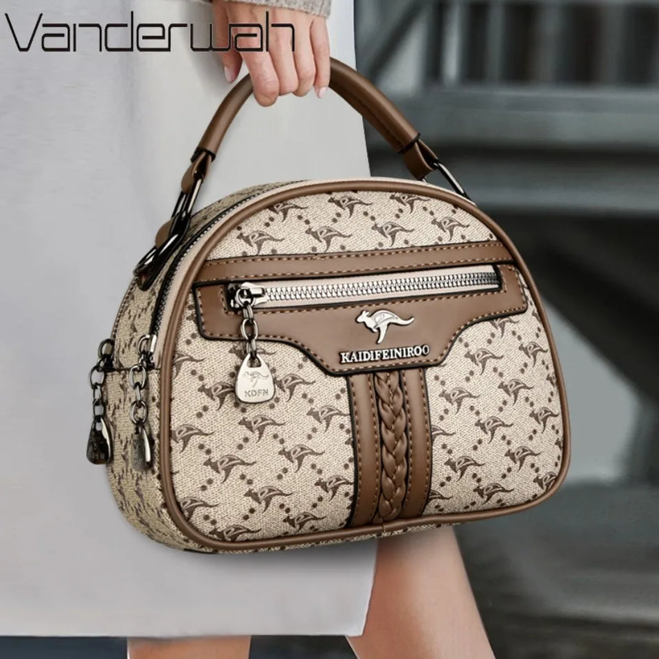 Genuine Leather Small Tote for Women, Crossbody Messenger Bag with Two Layer Design