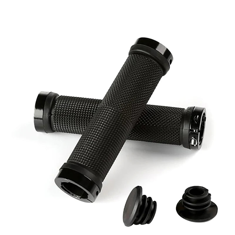 Comfort Grip MTB Bicycle Handlebar Grips with Lock-On Alloy Cuffs Black