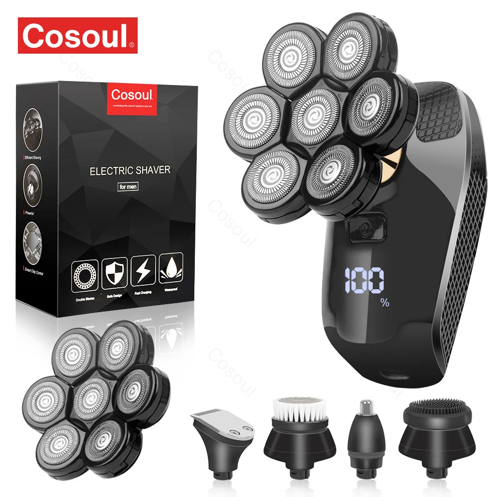 COSOUL V8 Electric Shaver for Men - Powerful 7D Rotary Head Razor 5 in 1 add 1 Head