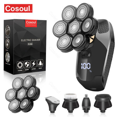 COSOUL V8 Electric Shaver for Men - Powerful 7D Rotary Head Razor 5 in 1 add 1 Head