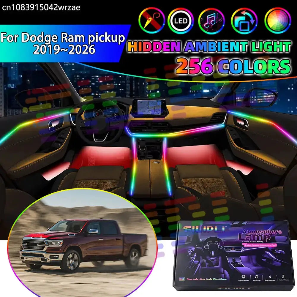 For Dodge Ram pickup 2019~2026 DT MK5 2020 RGB Car Interior Ambient Lights Strips Breathing Lighting Kit App Control LED strips by InterCyprus Trading Ltd